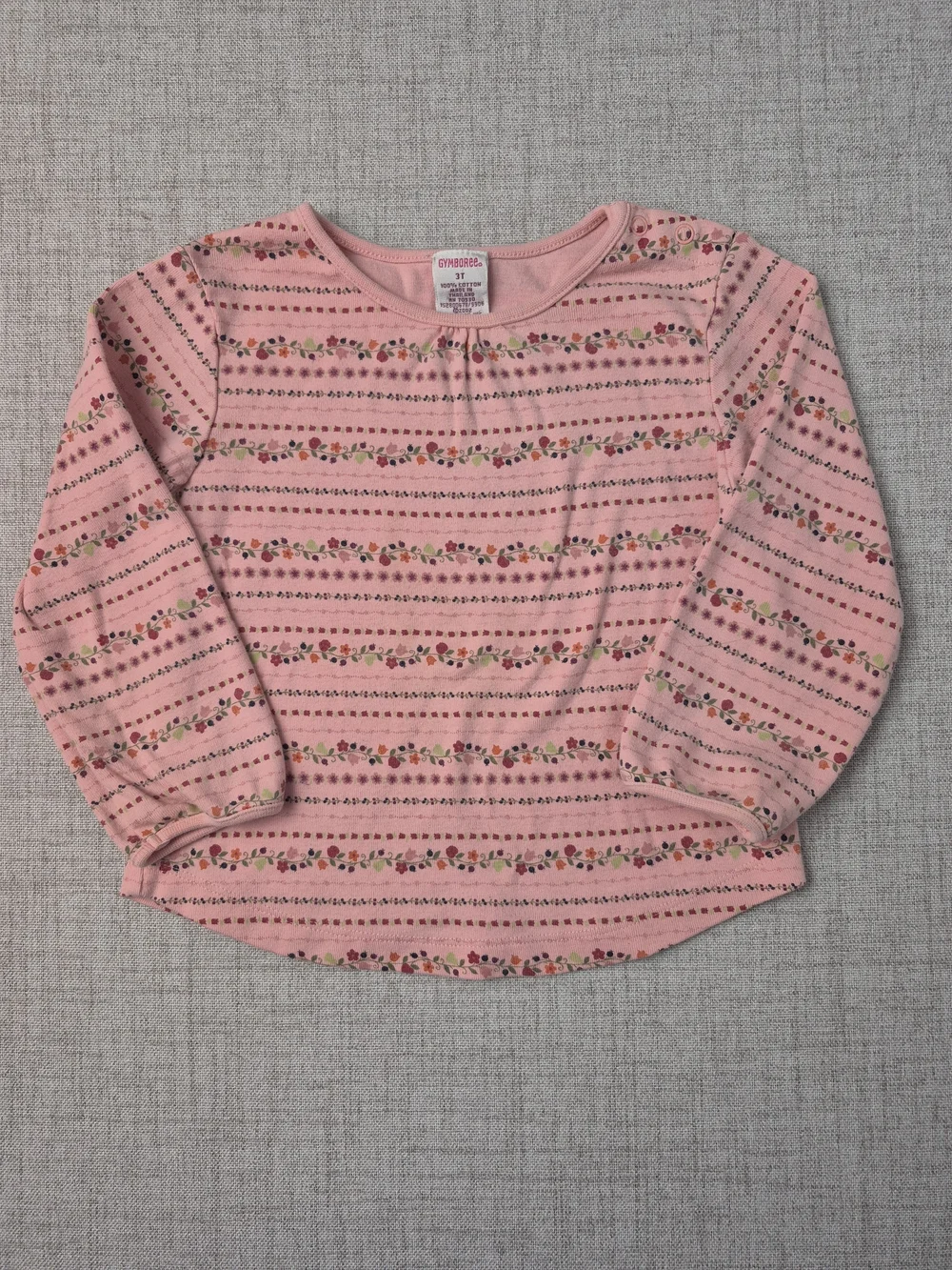 Vintage 2002 Carter's Pink Floral Stripe Long-Sleeve Girls 3T